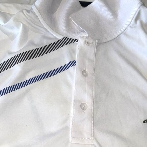 Greg Norman XXL White Play Dry Golf Polo Shirt With Striped Pattern & Shark Logo - Picture 4 of 13
